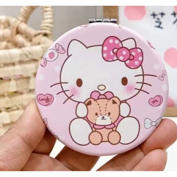 Hello Kitty Teddy Bear Pocket Mirror Mini Folding Compact with Double Sided View - Picture 2 of 3